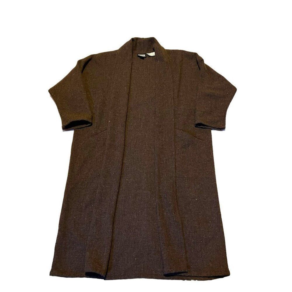 Eileen Fisher Long Jacket Winston Wool Brown Open Front Cardigan Womens Size 1